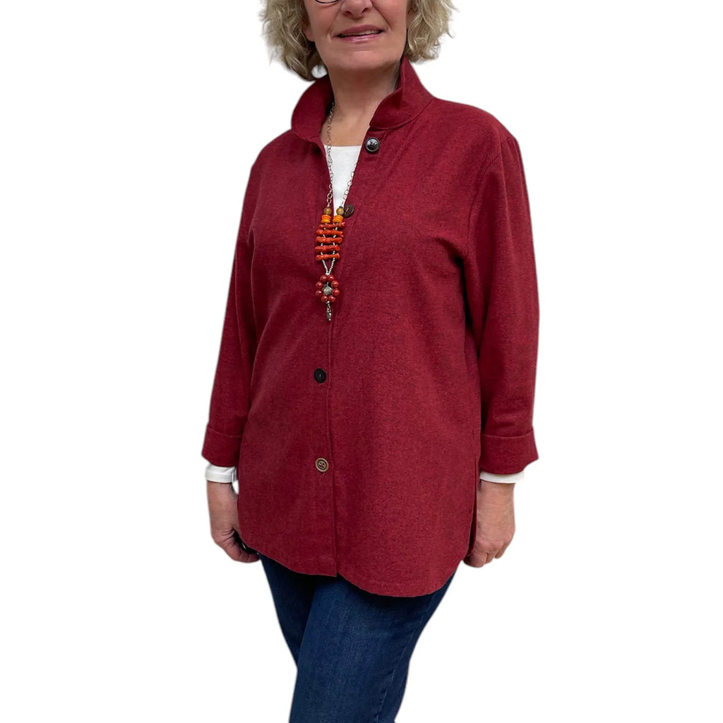 Red Black Cotton Flannel Shirt - Vintage Button Big Shirt with Standup Collar