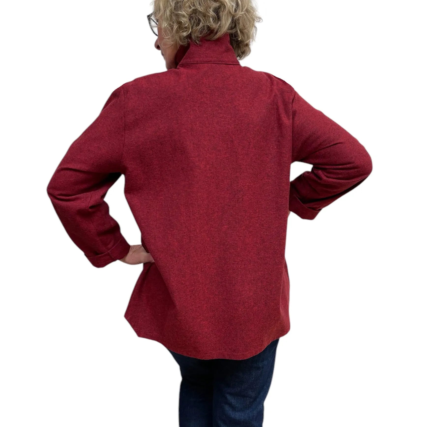 Red Black Cotton Flannel Shirt - Vintage Button Big Shirt with Standup Collar