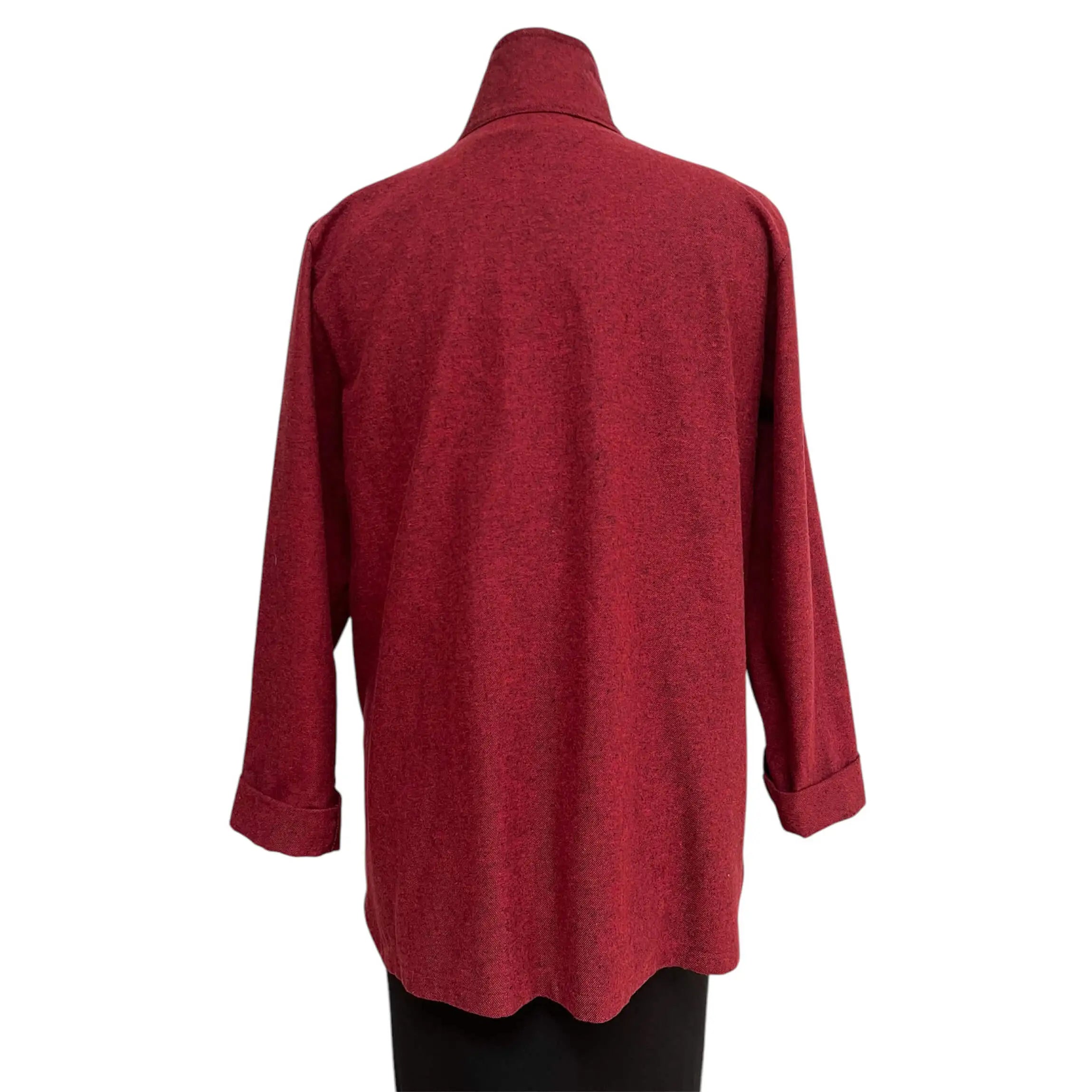 Red Black Cotton Flannel Shirt - Vintage Button Big Shirt with Standup Collar