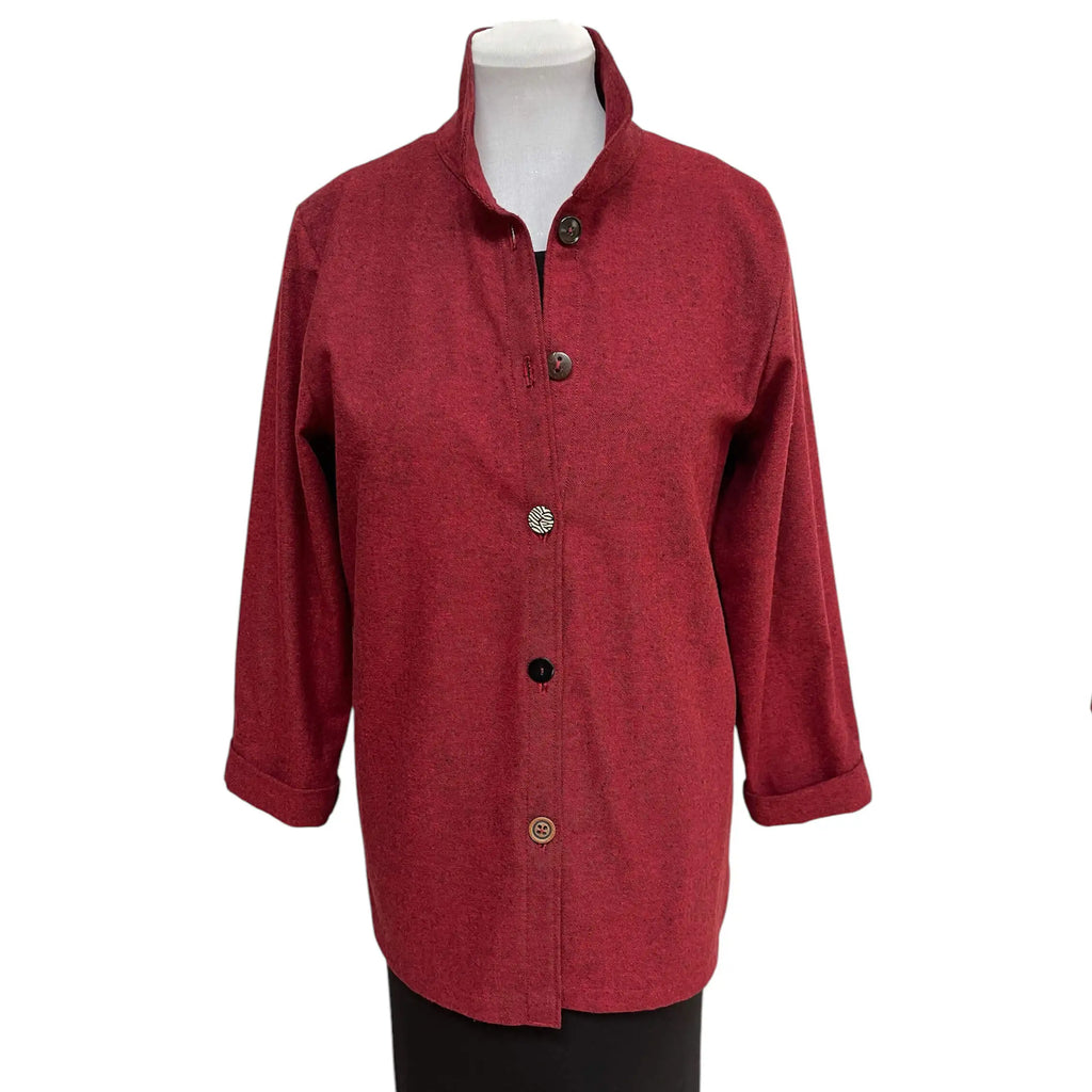 Red Black Cotton Flannel Shirt - Vintage Button Big Shirt with Standup Collar
