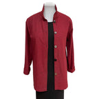 Red Black Cotton Flannel Shirt - Vintage Button Big Shirt with Standup Collar