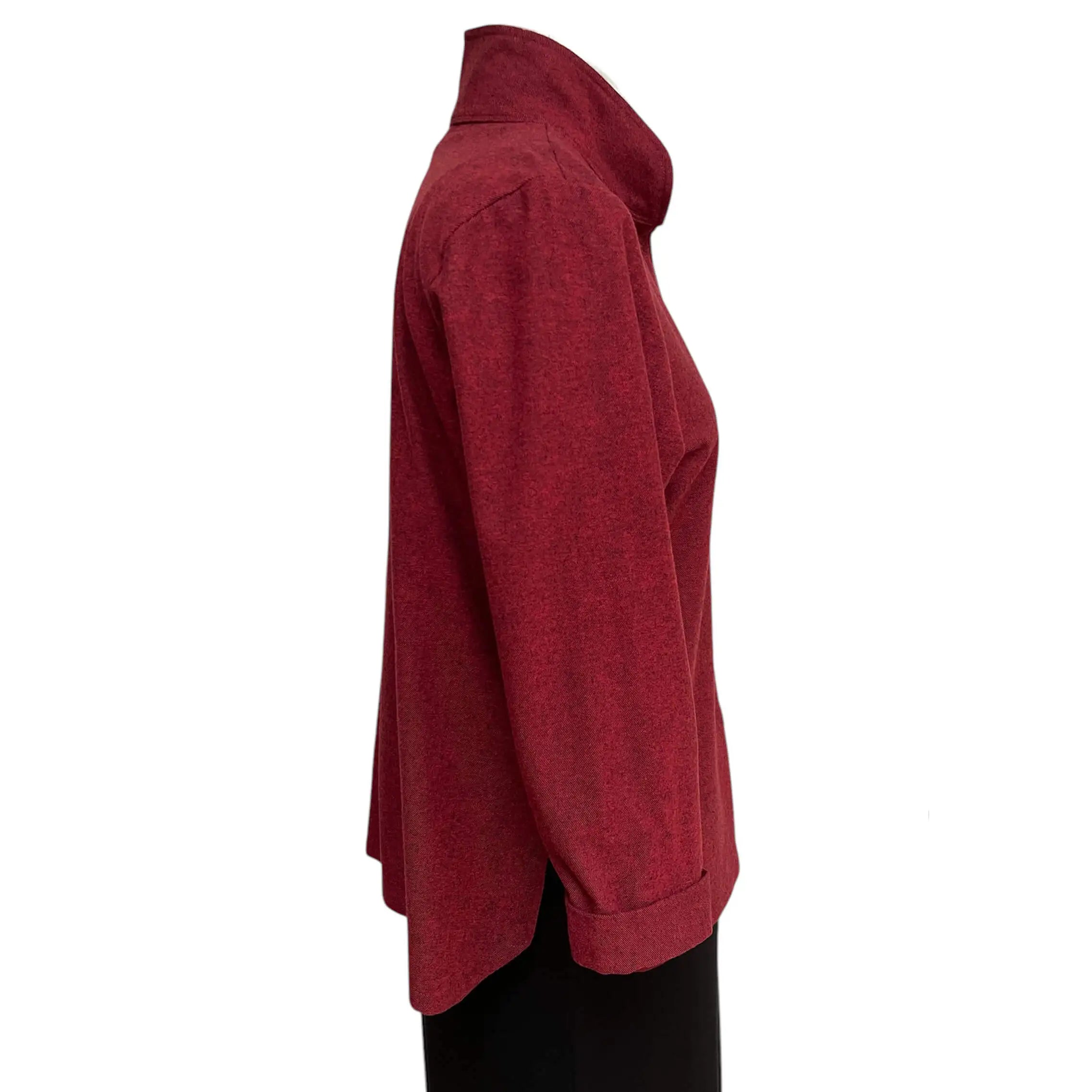 Red Black Cotton Flannel Shirt - Vintage Button Big Shirt with Standup Collar