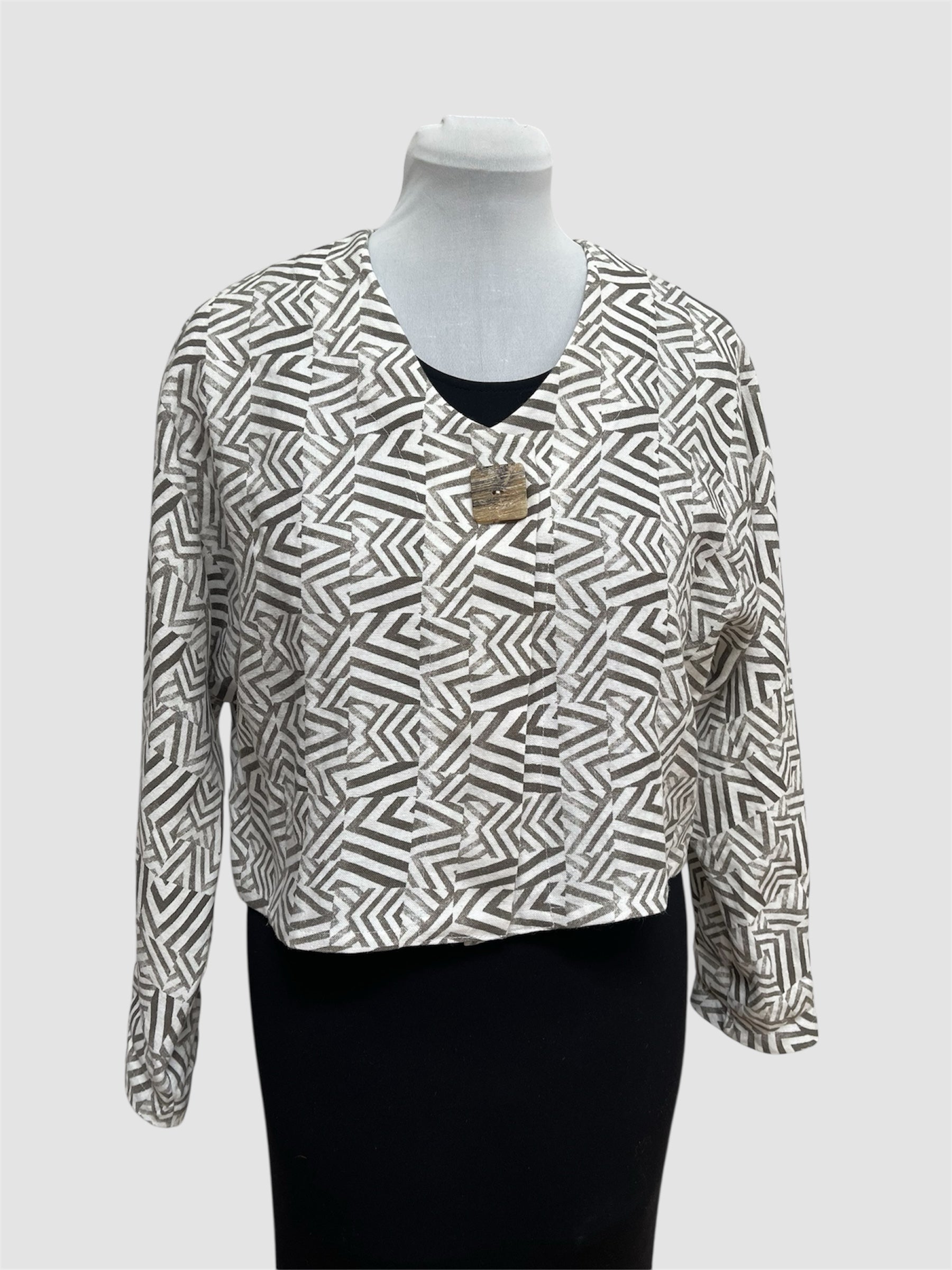 Mudcloth Inspired Block Print Linen Bolero Jacket