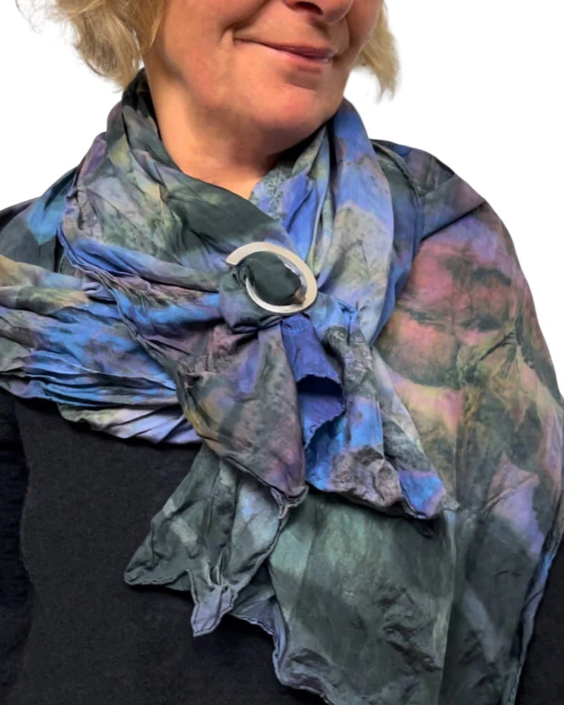 Stainless steel scarf knot, modern brushed stainless steel knot brooch.