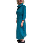 Teal Linen Cotton Dress | Coastal Style A-Line Dress with Pockets