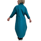 Teal Linen Cotton Dress | Coastal Style A-Line Dress with Pockets