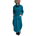 Teal Linen Cotton Dress | Coastal Style A-Line Dress with Pockets