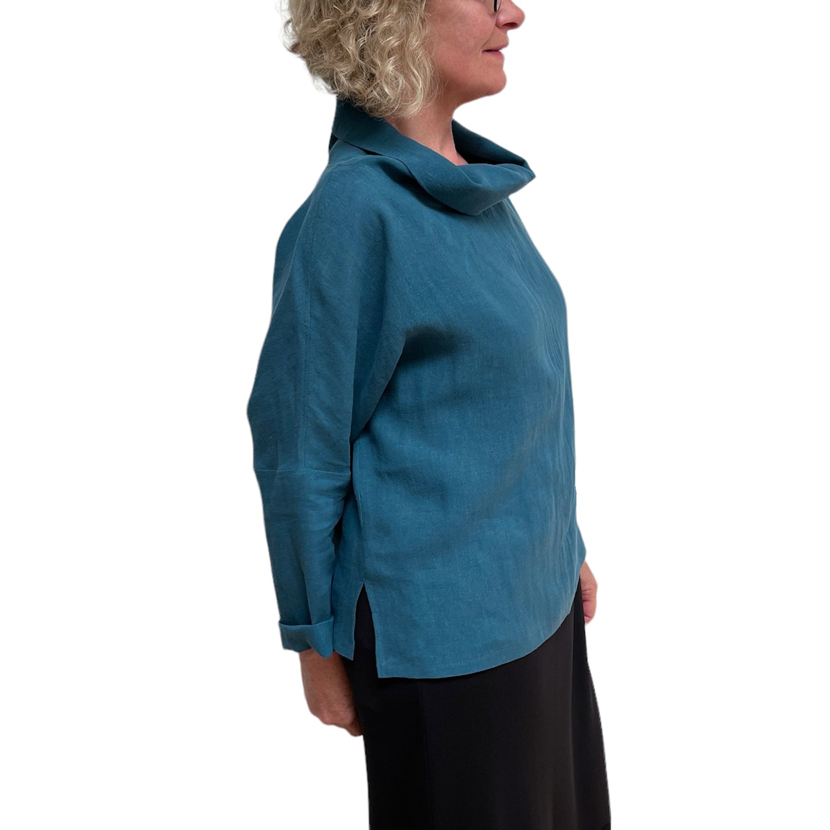 Teal Linen Cowl Neck Top – Breathable Elegance & Versatile Style