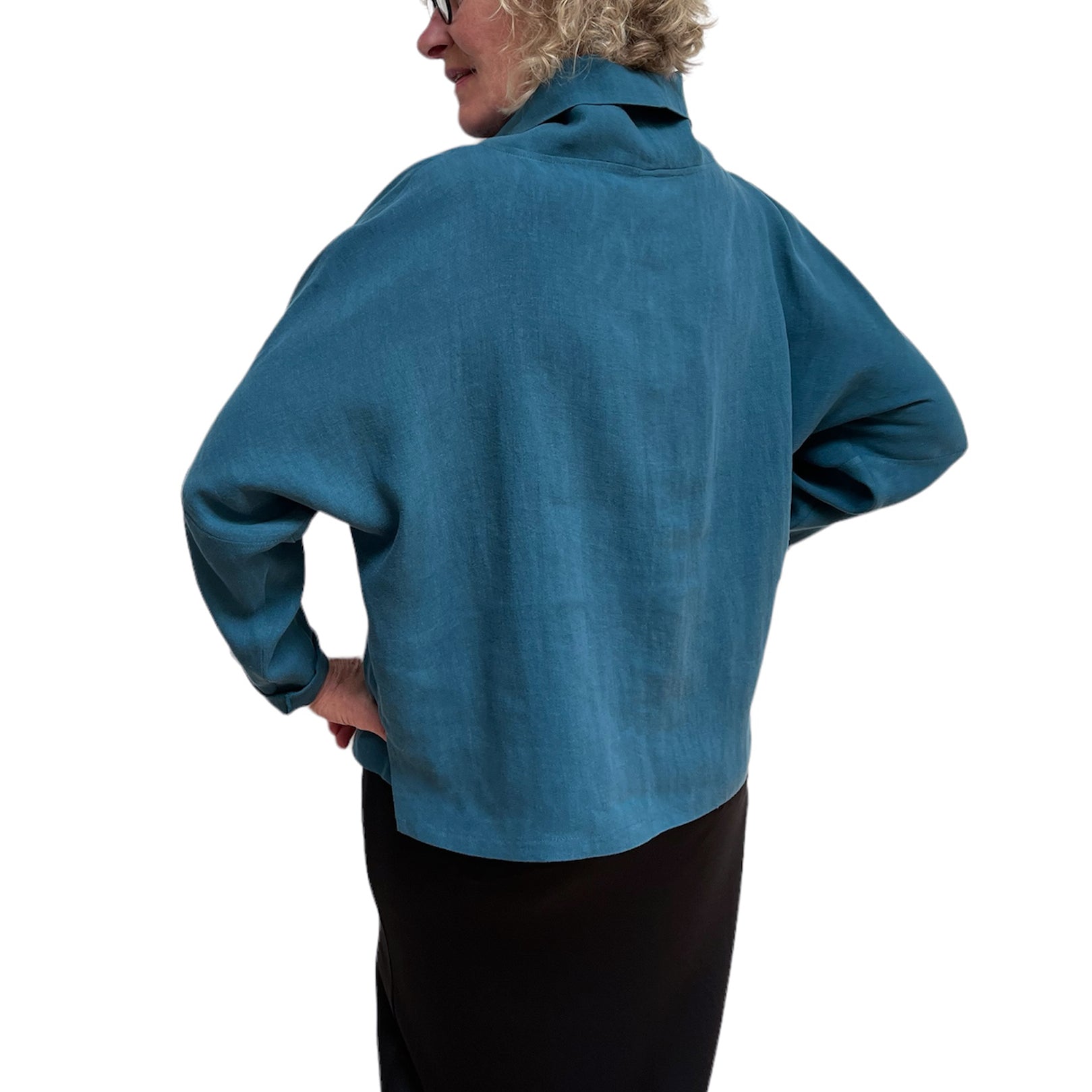 Teal Linen Cowl Neck Top – Breathable Elegance & Versatile Style