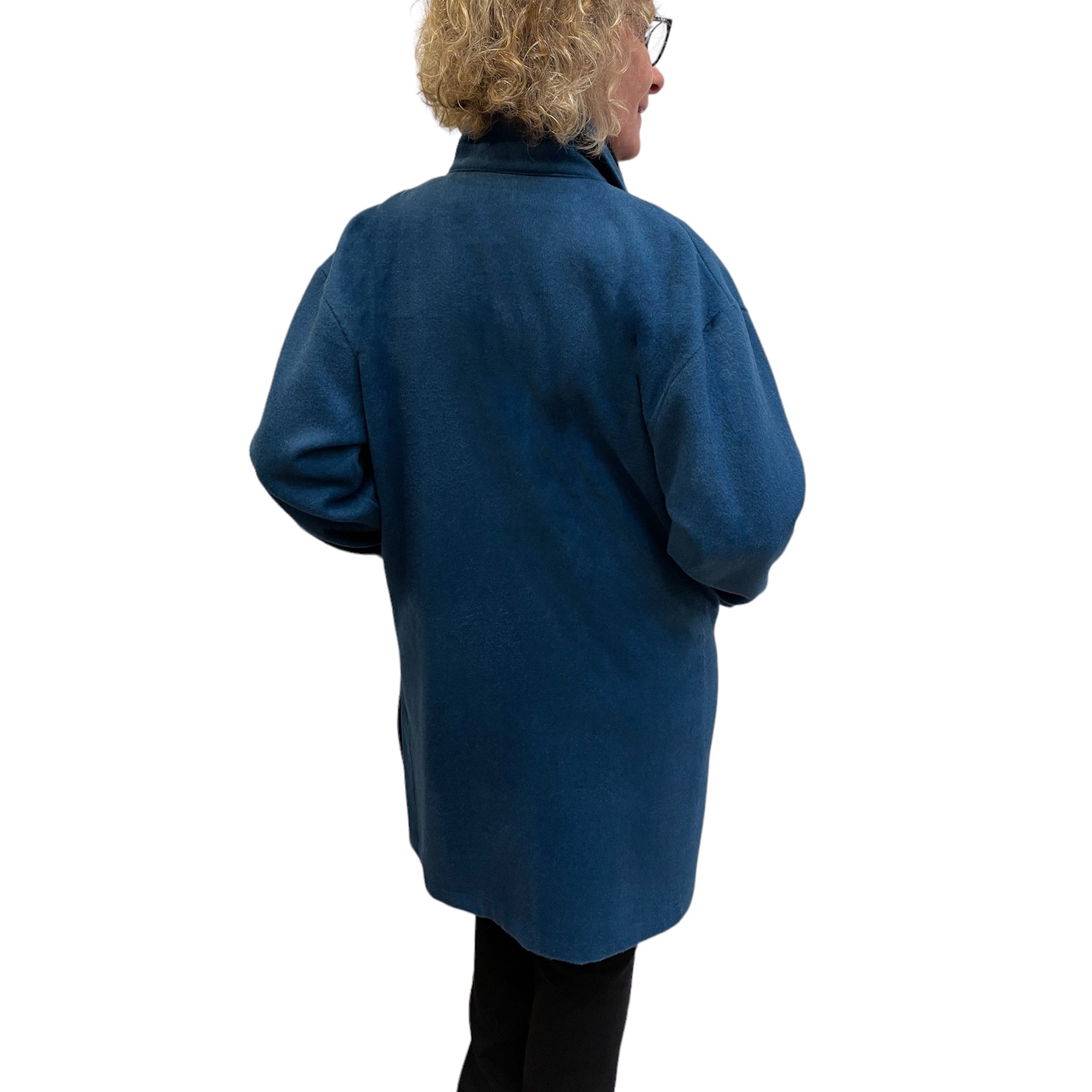 Teal Wool Long Fall Jacket With Pockets