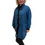 Teal Wool Long Fall Jacket With Pockets