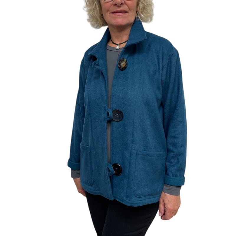 Teal Wool Short Fall Jacket With Pockets