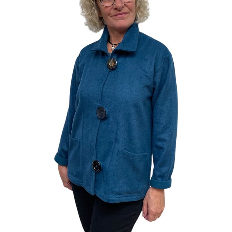 Teal Wool Short Fall Jacket With Pockets