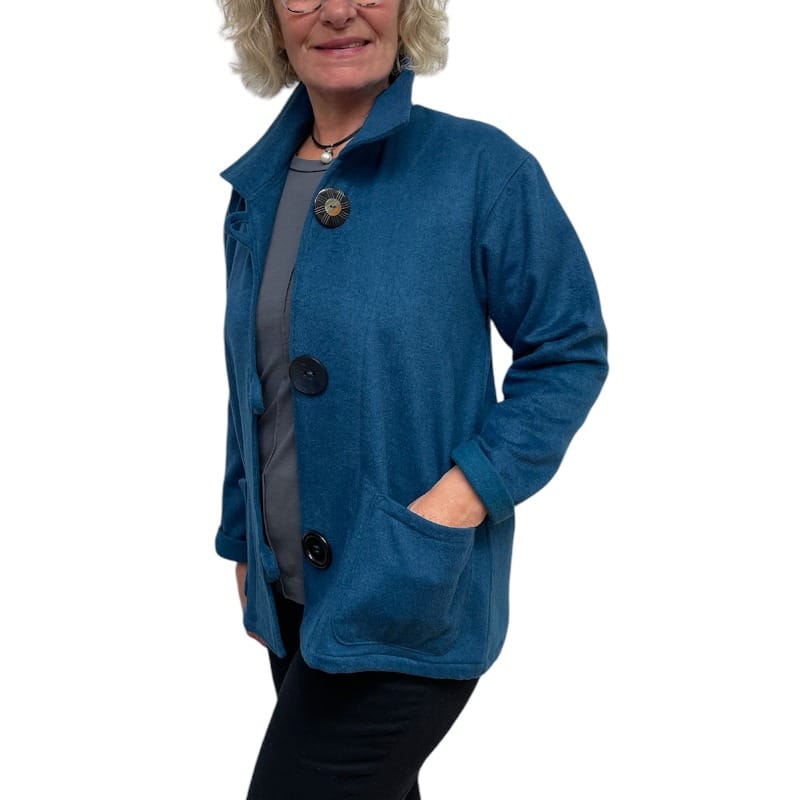Teal Wool Short Fall Jacket With Pockets