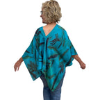 Handcrafted Fireweed Botanical Printed Turquoise Silk Poncho