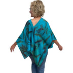 Turquoise Eco-Printed Silk Poncho - Handcrafted Botanical Fireweed Design