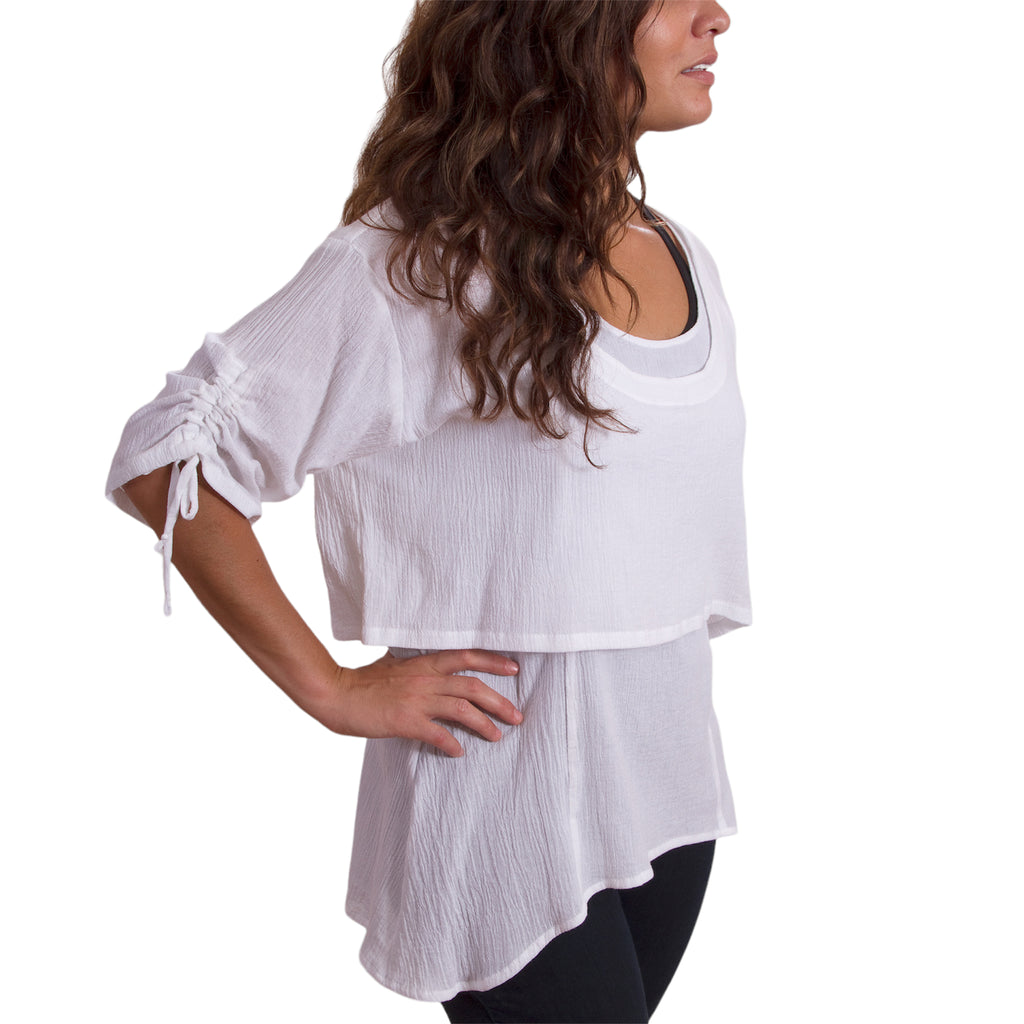 White Cotton Gauze Tank Top Set | 2-Piece Princess Line Top with Cropped Layer