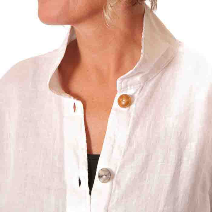White Linen Shirt with Unique Upcycled Buttons