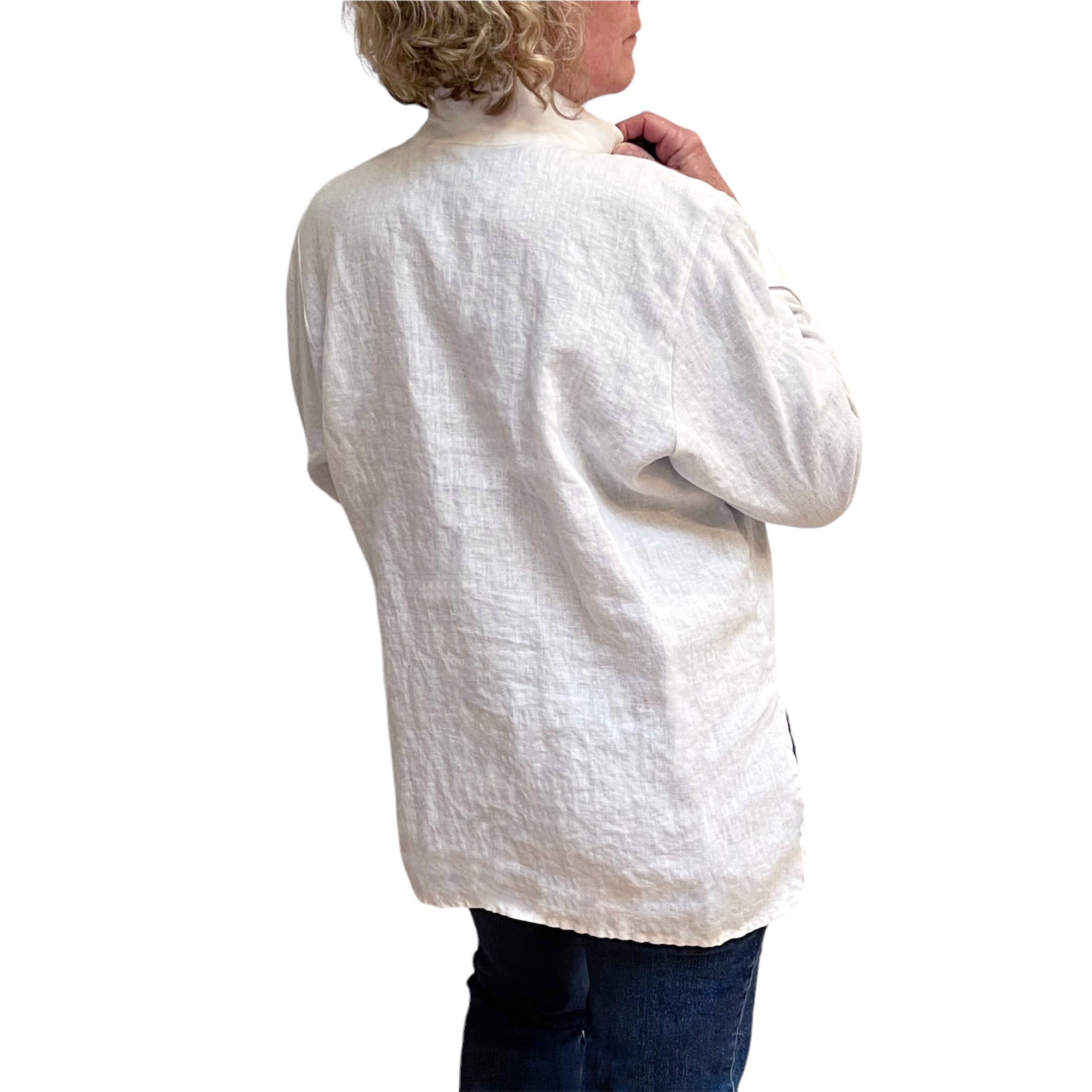 White Linen Shirt with Unique Upcycled Buttons