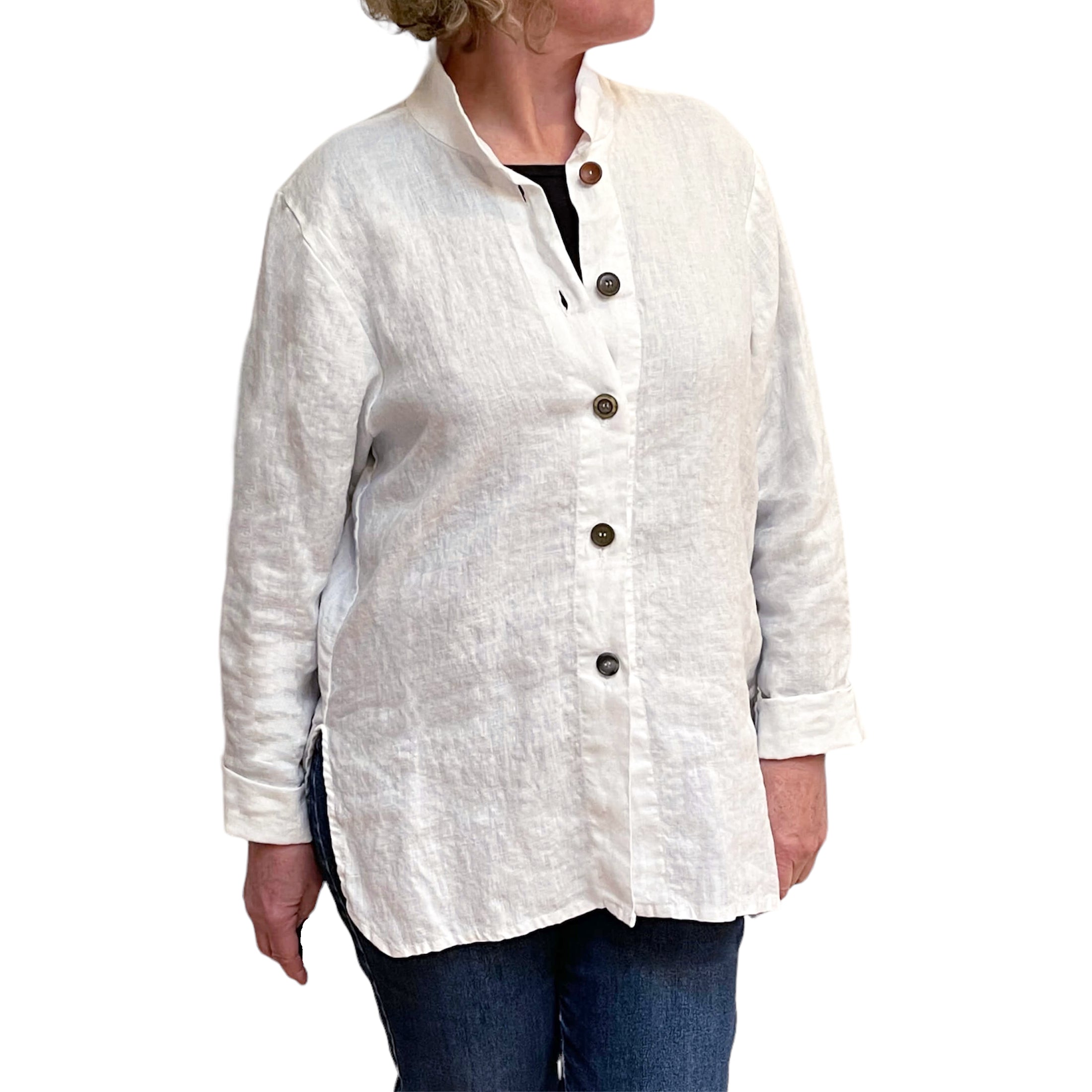White Linen Shirt with Unique Upcycled Buttons