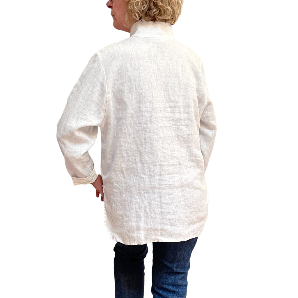 White Linen Shirt with Unique Upcycled Buttons