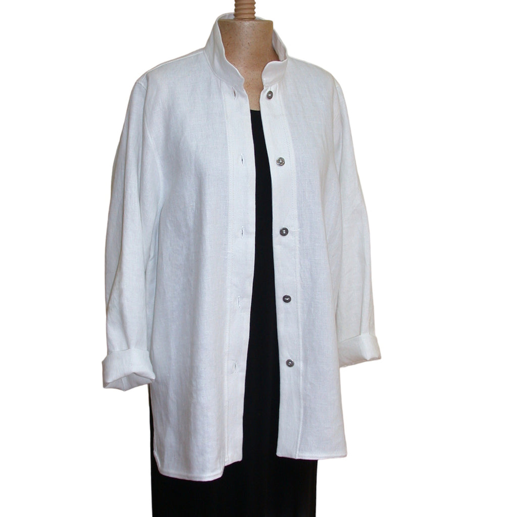 White Linen Shirt with Unique Upcycled Buttons