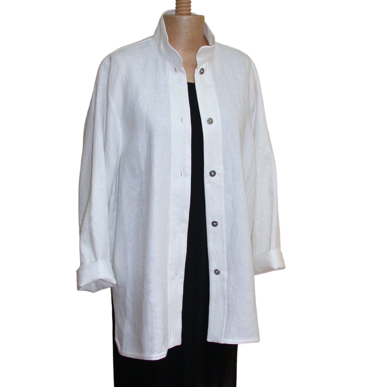 White Linen Shirt with Unique Upcycled Buttons