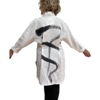 Hand-Painted White Linen Jacket with Vintage Buttons