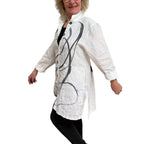 Hand-Painted White Linen Jacket with Vintage Buttons