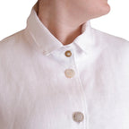 White Linen Jacket - Oversized Shirt with Vintage Buttons and Pockets
