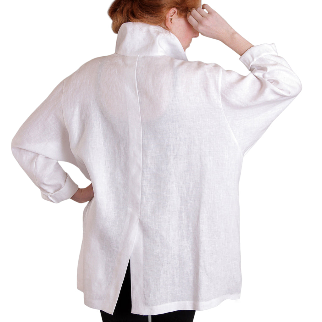 White Linen Jacket - Oversized Shirt with Vintage Buttons and Pockets