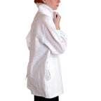 White Linen Jacket - Oversized Shirt with Vintage Buttons and Pockets