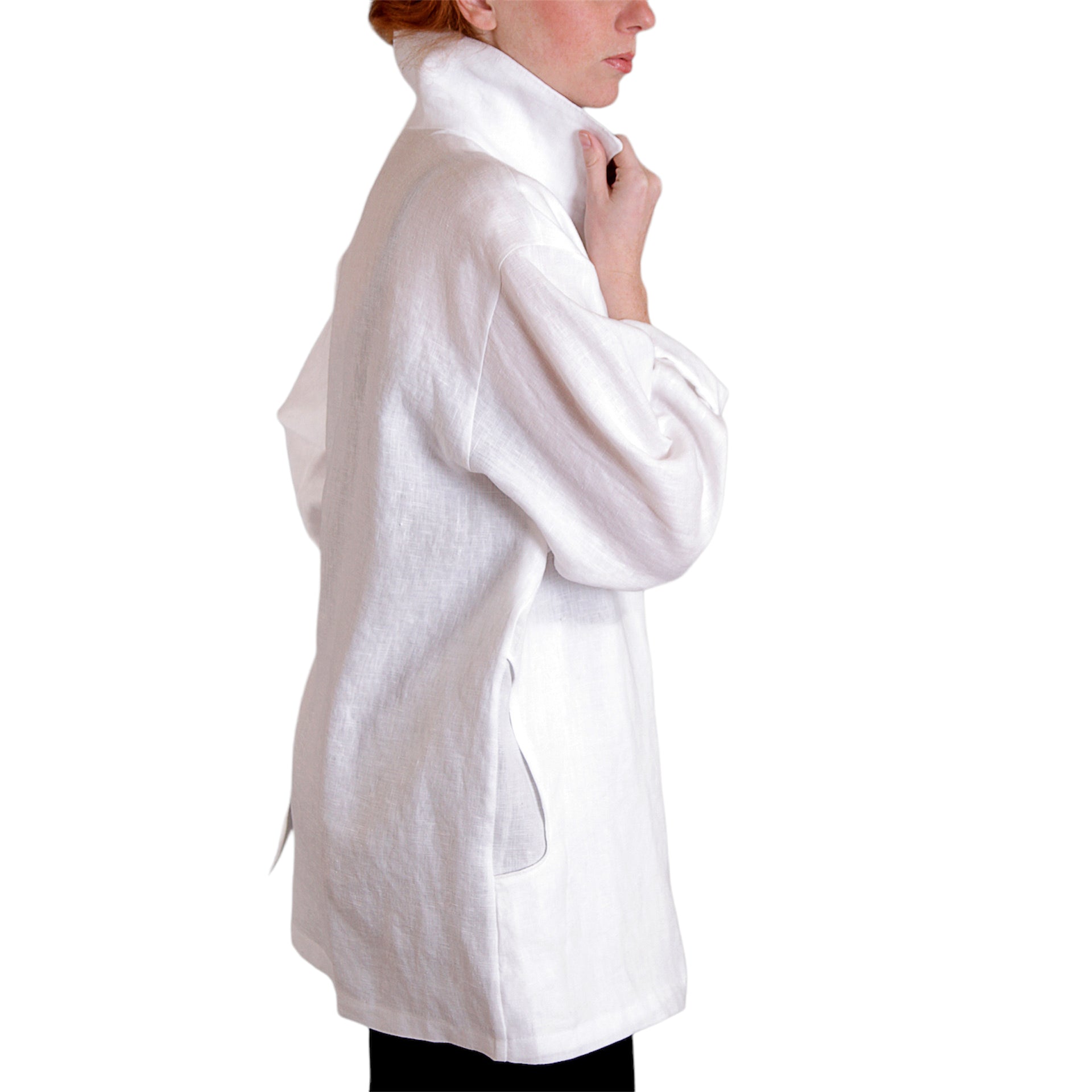 White Linen Jacket - Oversized Shirt with Vintage Buttons and Pockets
