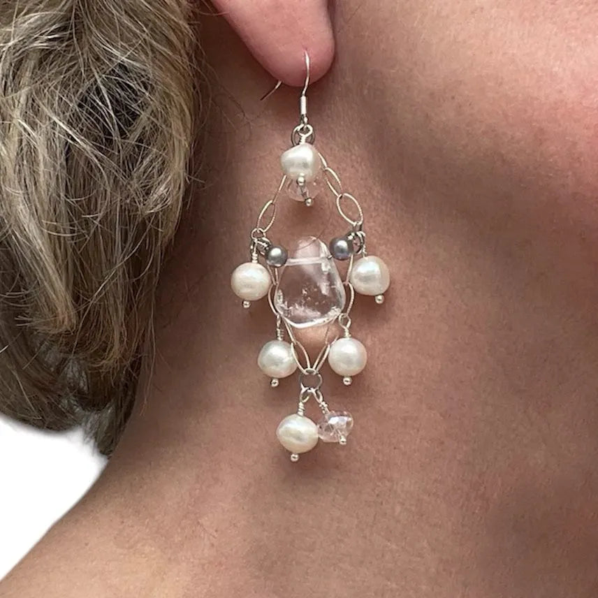 White Freshwater Pearl Sterling Silver Chandelier Earrings