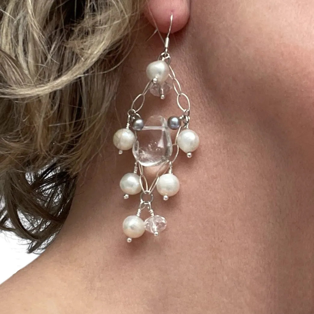 White Freshwater Pearl Sterling Silver Chandelier Earrings