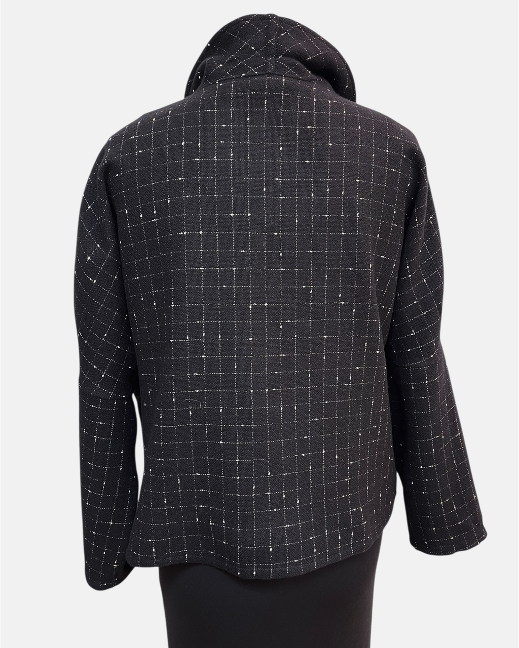 Classic Black White Wool Windowpane Jacket - One Size