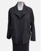 Classic Black White Wool Windowpane Jacket - One Size