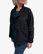 Classic Black White Wool Windowpane Jacket - One Size