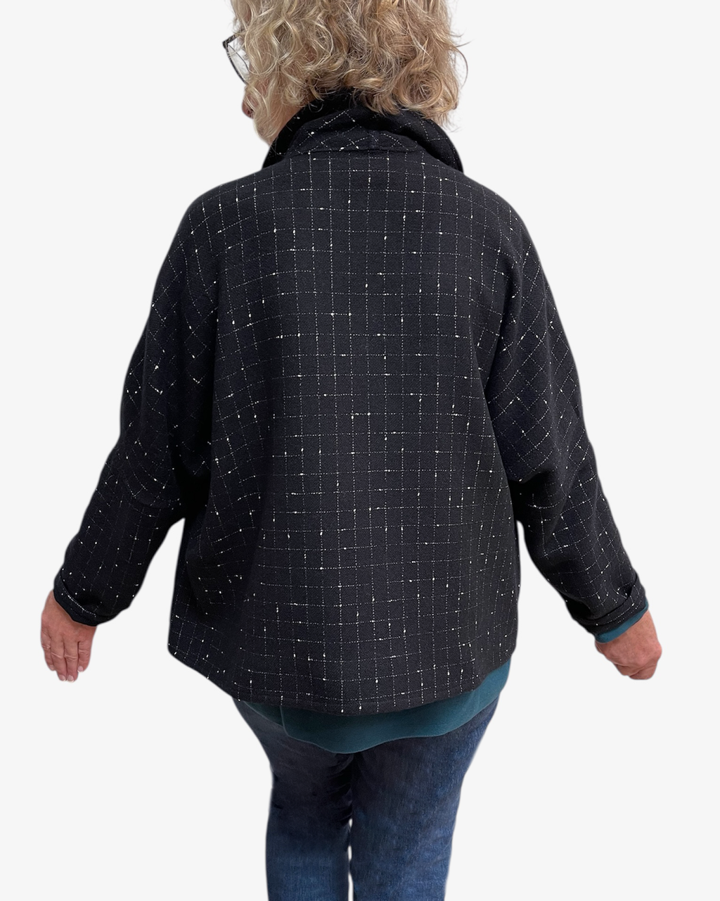 Classic Black White Wool Windowpane Jacket - One Size