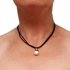 Pearl and Leather Necklace | Sterling Silver Wire-Wrapped Freshwater Pearl on Double Leather Cord