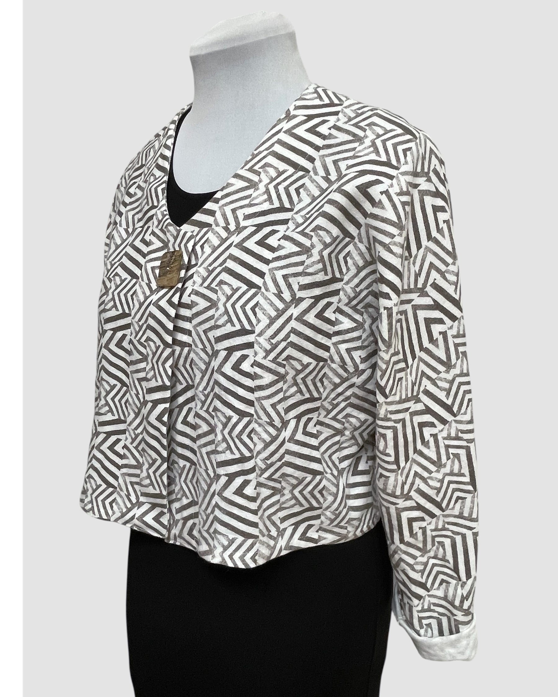 Mudcloth Inspired Block Print Linen Bolero Jacket