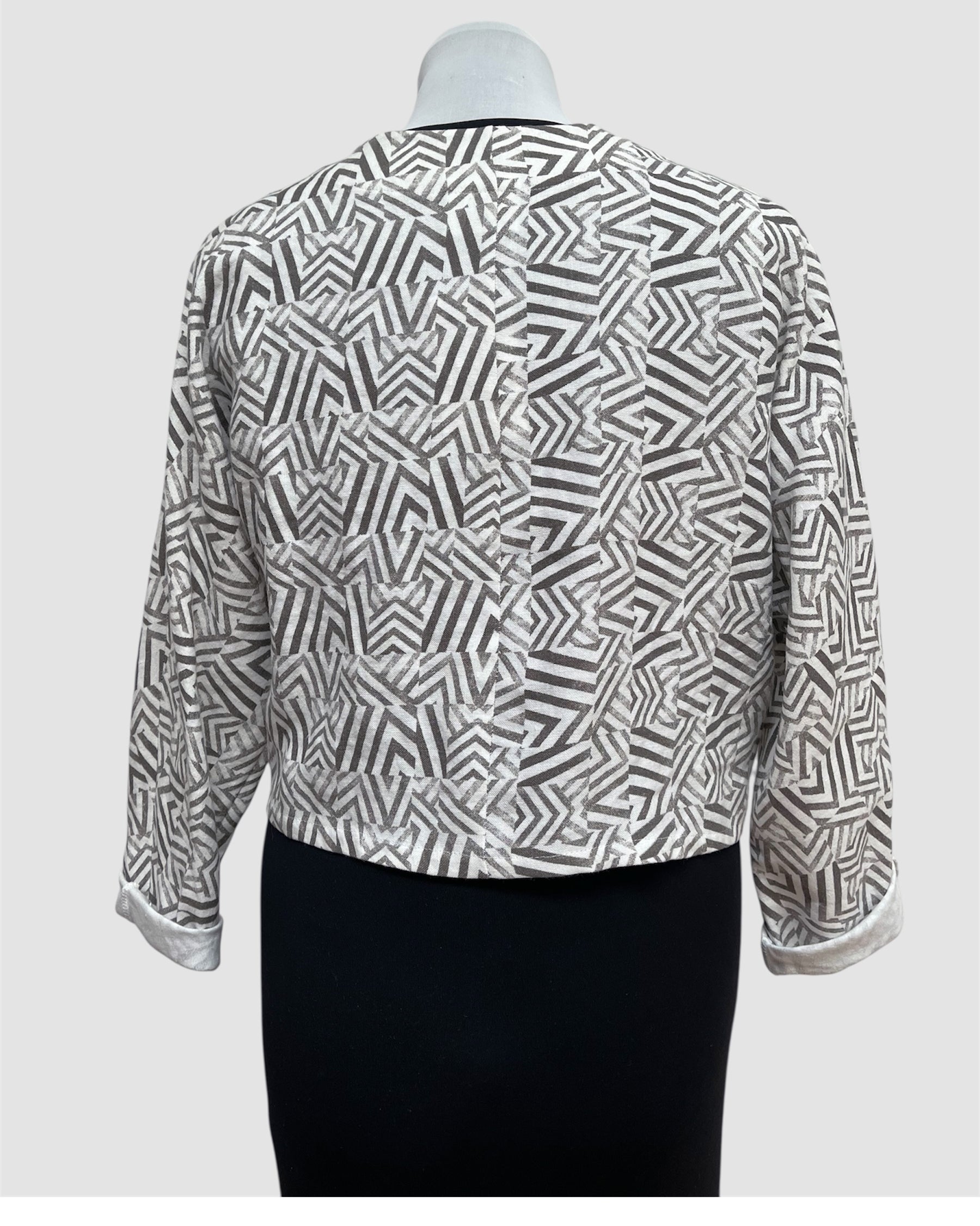 Mudcloth Inspired Block Print Linen Bolero Jacket