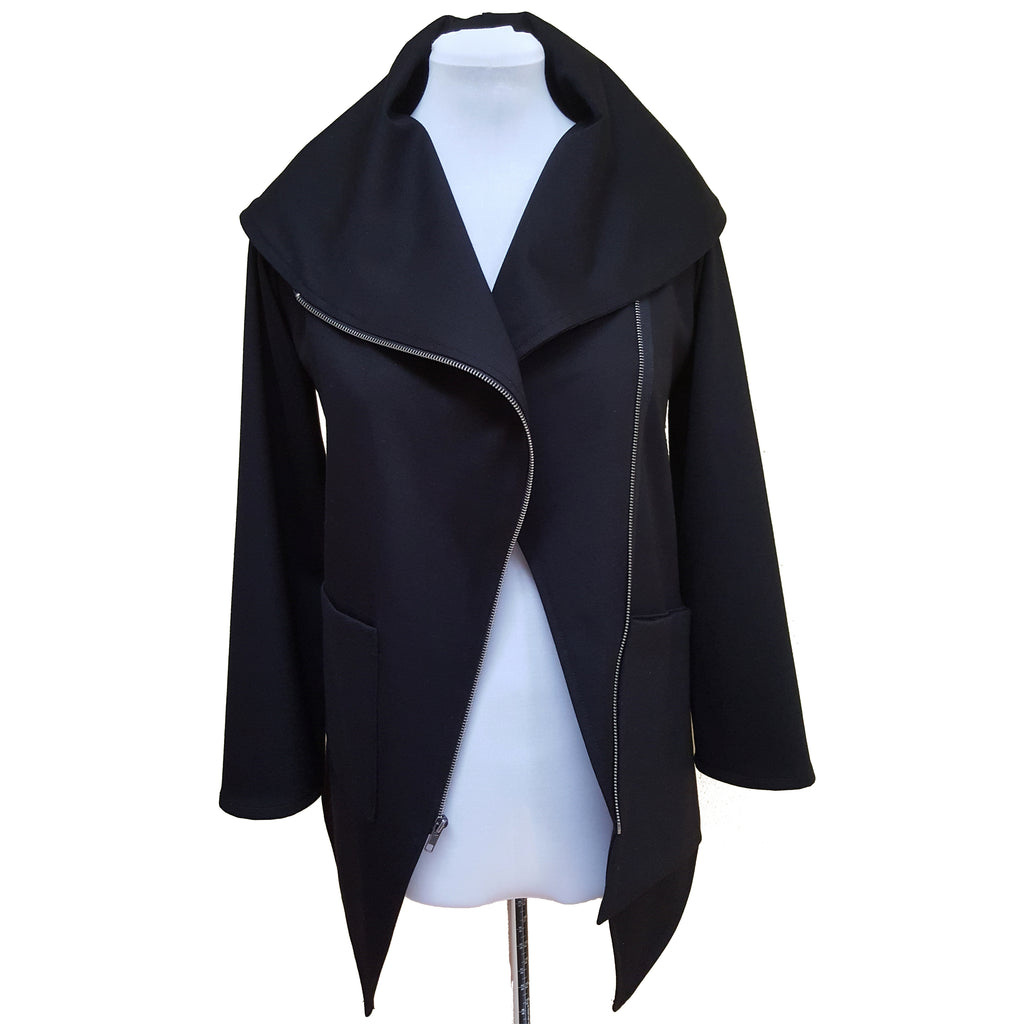 Black Asymmetrical Moto Jacket with Silver Zip - Edgy Style