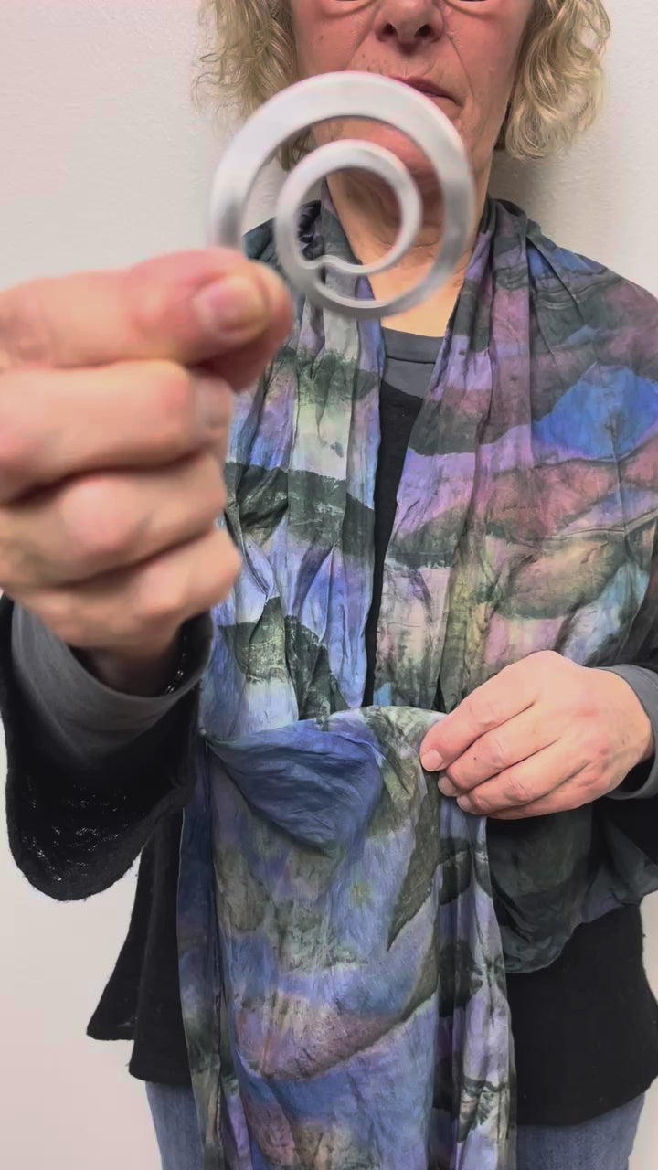 Stainless steel scarf knot, modern brushed stainless steel knot brooch.