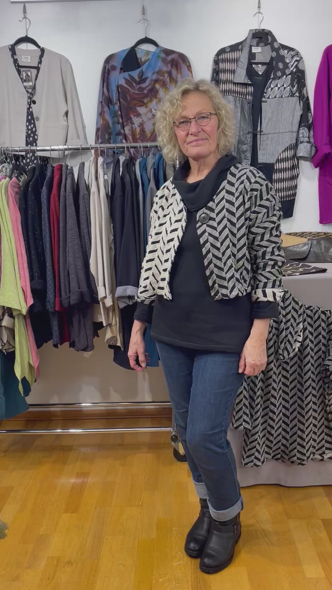 Beige Black Jacquard Cotton Bolero Jacket - Machine Washable Women's Layering Piece