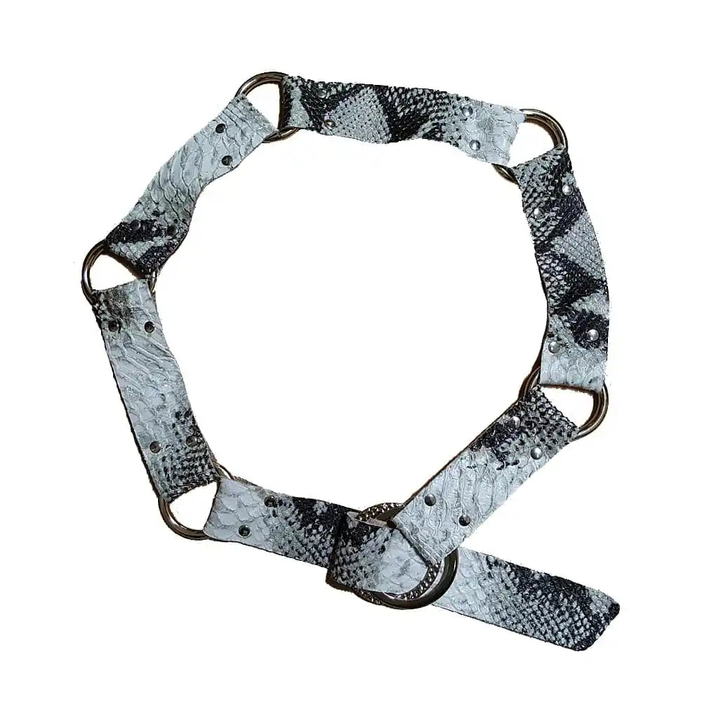 Snakeskin Embossed Belt with Silver Rings - Premium Cowhide Luxury
