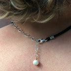 Pearl and Leather Necklace | Sterling Silver Wire-Wrapped Freshwater Pearl on Double Leather Cord